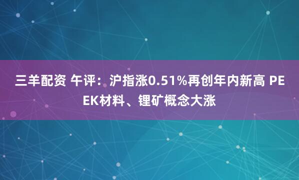 三羊配资 午评：沪指涨0.51%再创年内新高 PEEK材料、锂矿概念大涨